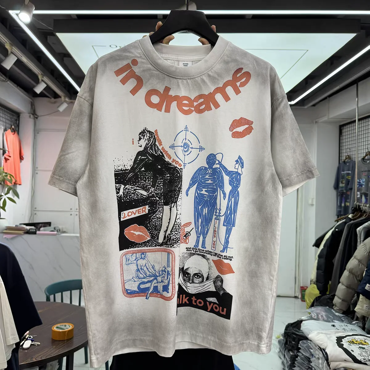 Washed Tie-dyed in dreams I talk to you T-Shirt Men Women High Quality Top T Shirt Tee