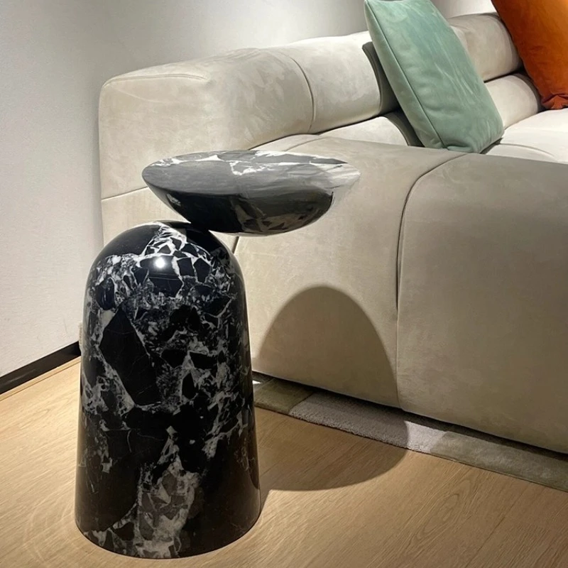 

Light luxury high-end sense round black marble sofa edge few