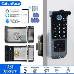 TTLock WiFi Versão Double Side Fingerprint Smart Door Lock, impermeável, portão ao ar livre, senha, cartão Rfid, Keyless