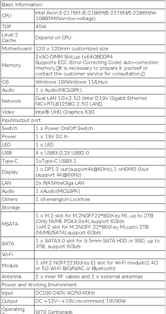 Yohirs Intel Xeon W-10885M E3-1545M V5 2176M 2286M 2LAN Mini PC Windows11 ECC RAM M.2 NVME 4K DP HD2.0 Game Computer PC WiFi