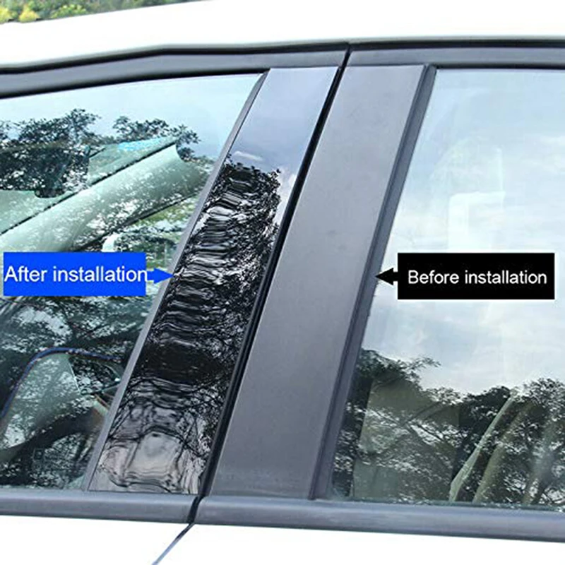 6Pcs Pillar Posts Car Door Window Trim Cover Glossy Black Stickers Fit For Audi A6 C5/4B 1997-2004 C6/4F 2005-2011