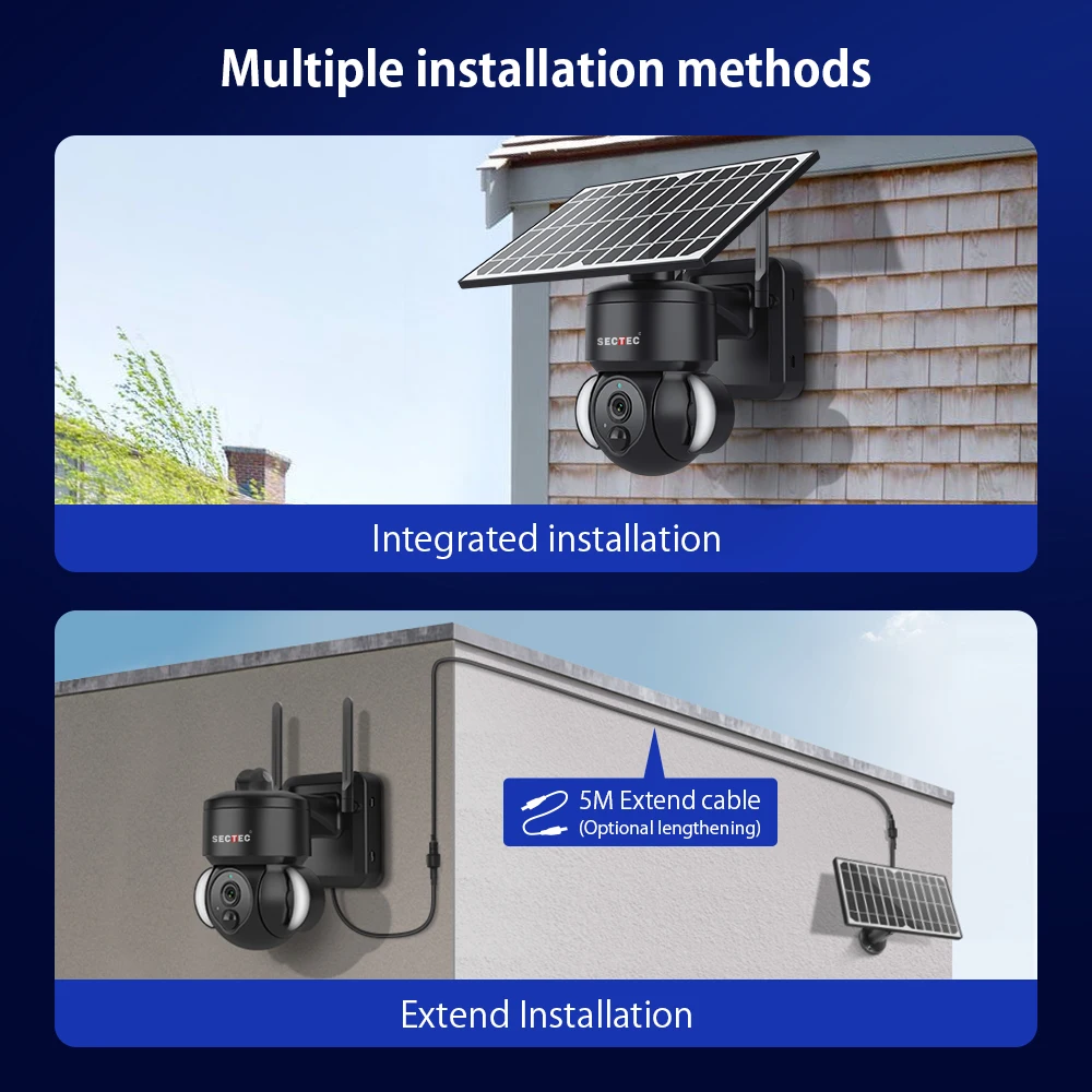 SECTEC proiettore batteria PTZ Outdoor WIFI telecamera solare telecamera di sorveglianza di sicurezza tubo visione notturna