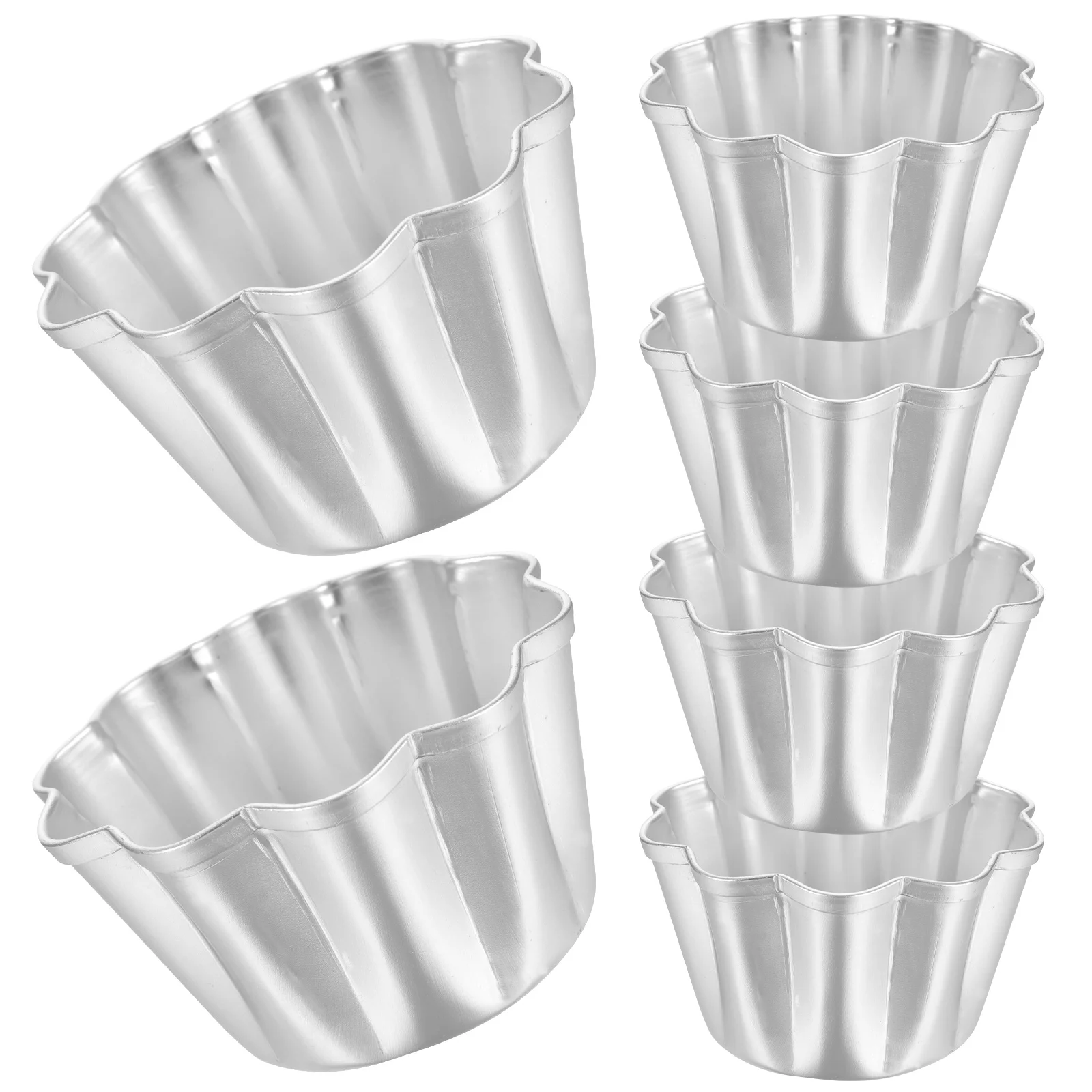 6 Pcs Puto Cup Cake Mold Flat Skillet Muffin Cups Biscuit Mini Muffins Aluminum Alloy Pudding Molds for Steaming Chiffon Pan