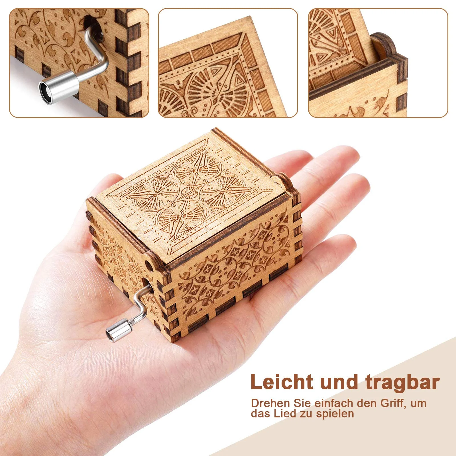 صندوق تشغيل الموسيقى لكرنك اليدوية الكلاسيكية نحت خشبي ديكور المنزل هدية صندوق موسيقي نمط عتيق مع مقبض دوار #1