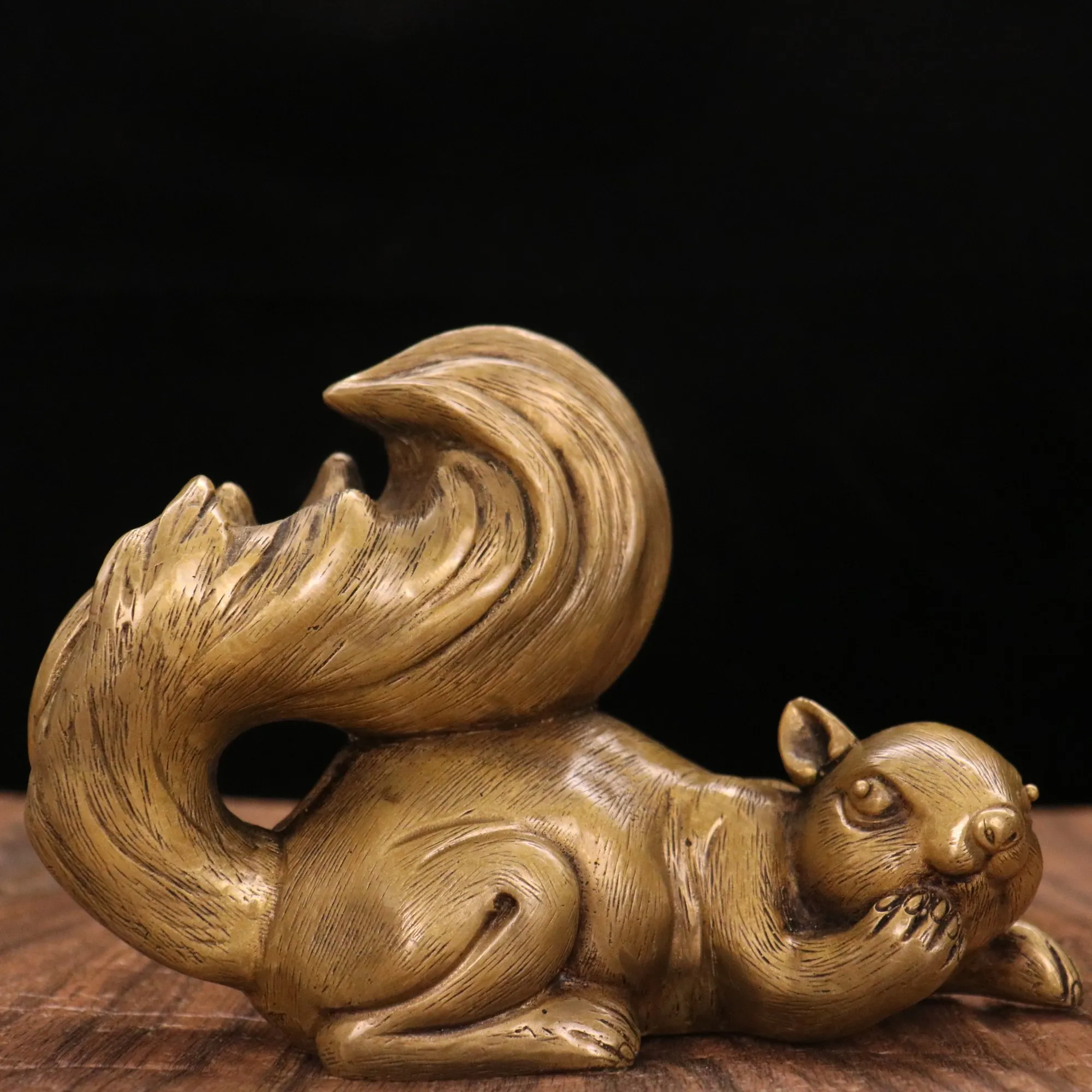 

8"Tibetan Temple Collection Old Bronze Cinnabar Squirrel Statue Long tailed mouse Amass wealth Ornaments Town house Exorcism