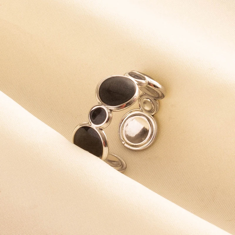 Punk Vintage Black Enamel Ring Stainless Steel Open Rings For Women Men Jewelry Fire Evil Eye Bague Acier Inoxydables Femme Gift