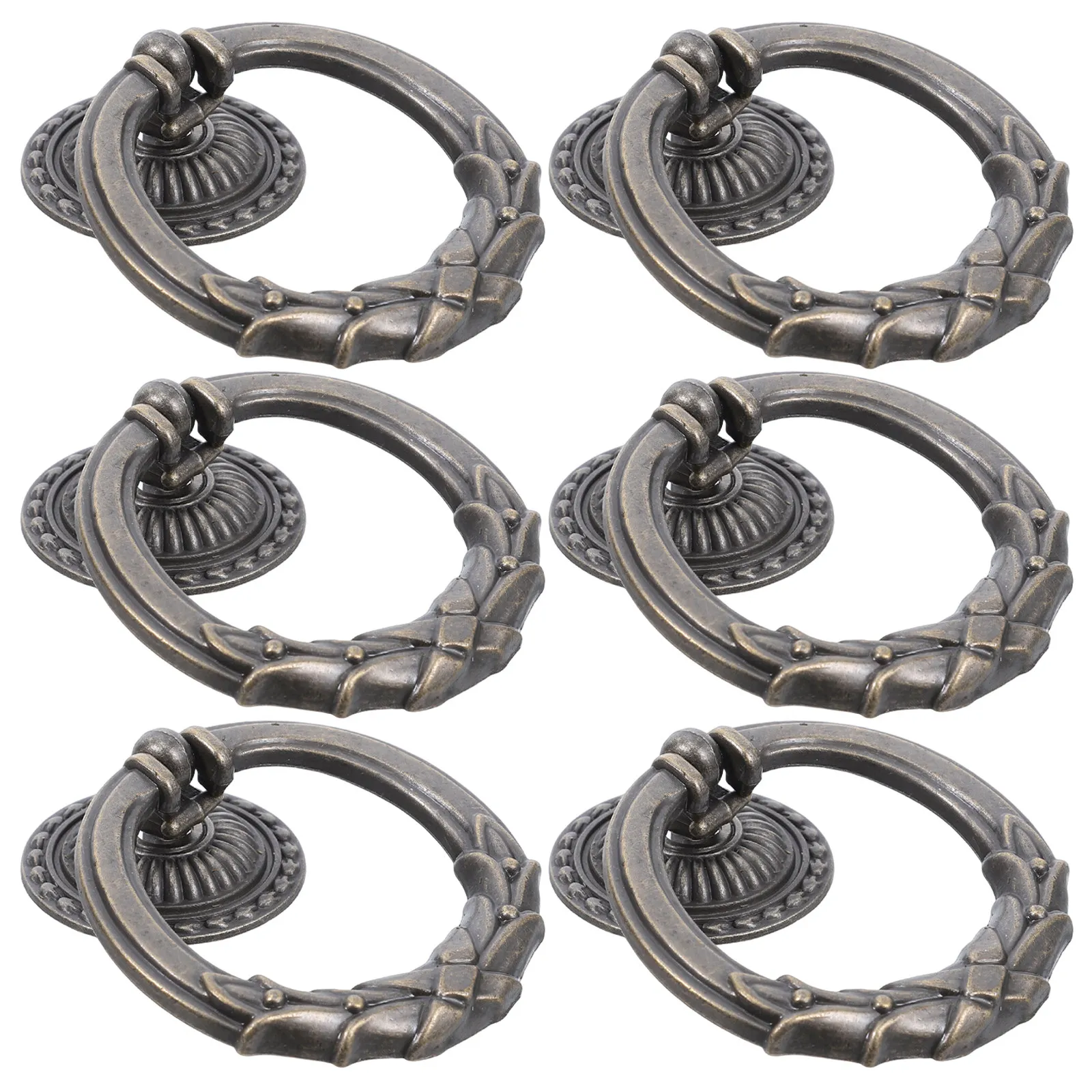 6Pcs Bronze Drop Ring Drawer Pulls Vintage Cabinet Pull Handles Round Furniture Handles for Dresser Wardrobe Kitchen Tea