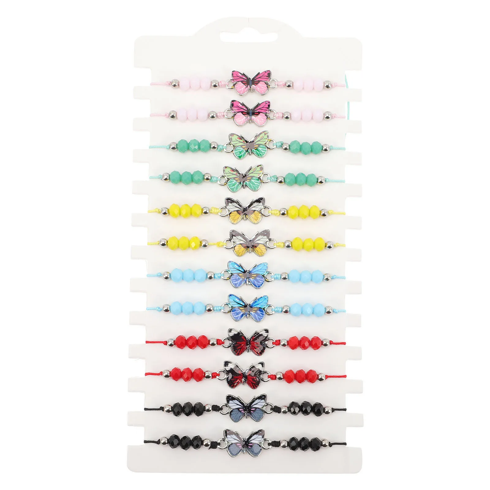 

12Pcs Butterfly Bracelet Colorful Crystal Beaded Wristband for Women Daily Wear Festival Party Accessories