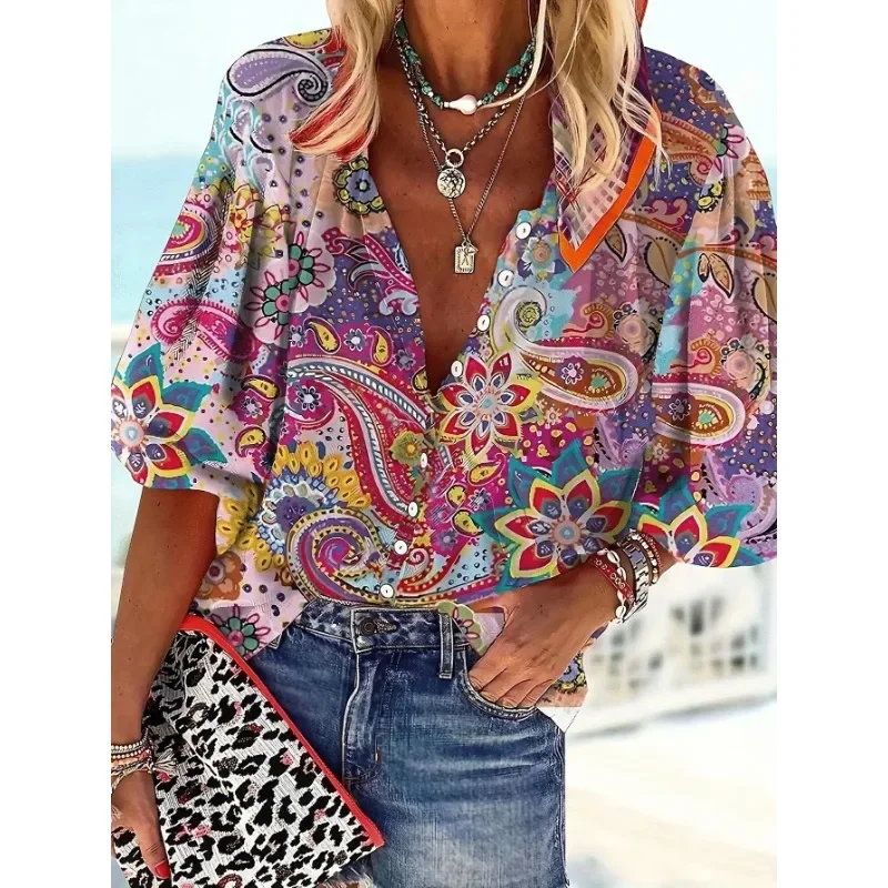 

Plus Size Women's Casual and Fashionable Printed Long Sleeved Shirt