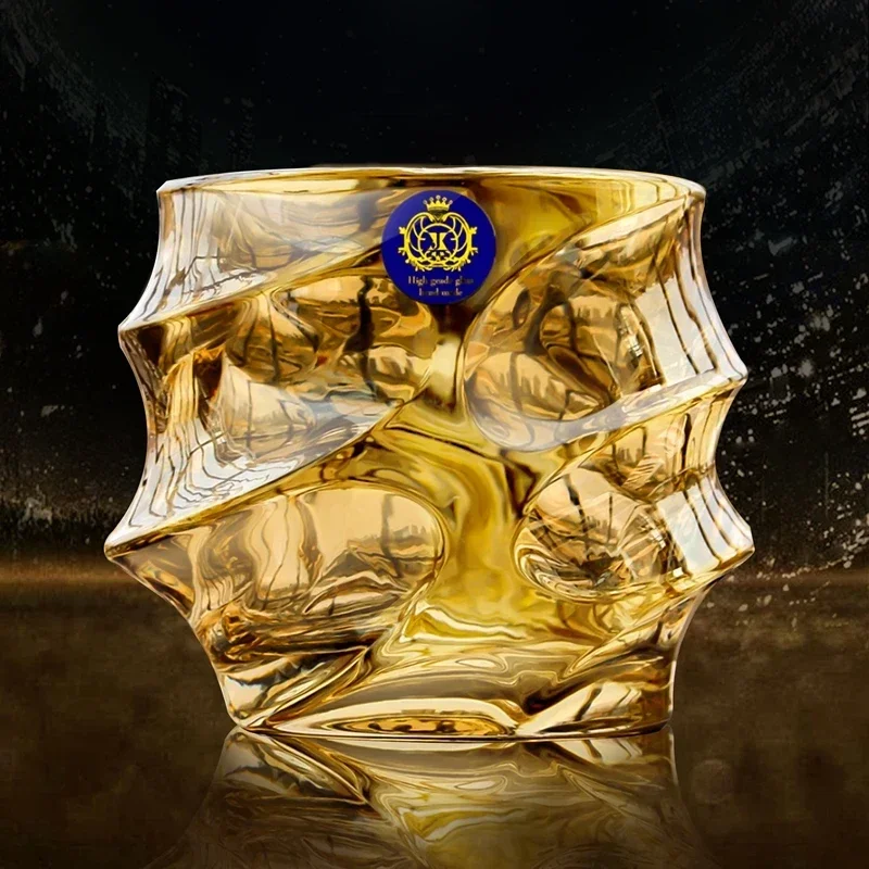 European-Style Household Wine Glass Large Crystal Glass Whiskey Cup Gold-Plated Distilled Beverage Brandy Beer Tea Cup