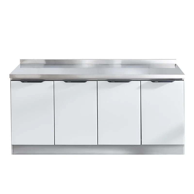 Integrated stainless steel sink, cabinet, and stove