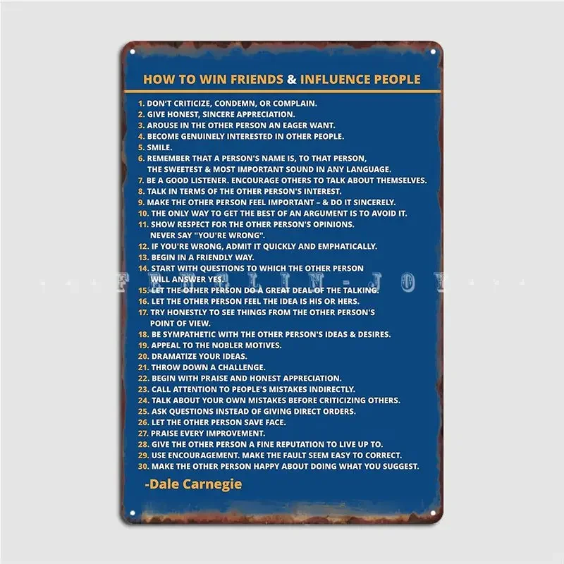 Dale Carnegie How To Win Friends And Influence People Metal Sign Cave Pub Cinema Garage Design Wall Decor Tin Sign Posters