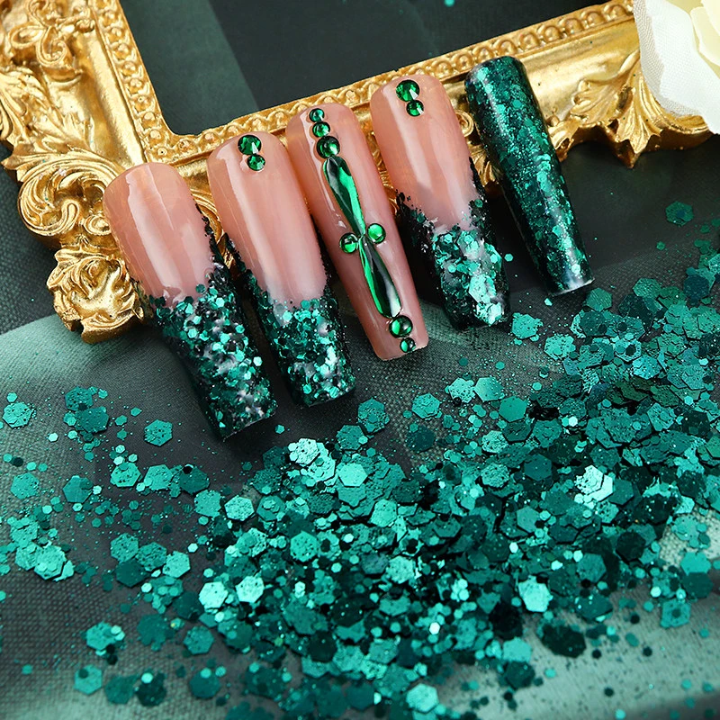 50g/Beutel Sechseckiges Glitzerpulver in verschiedenen Größen, metallische Pailletten, Kosmetikqualität für Nagelkunst, Harz, Tumbler, Slime, Körper, Gesicht, DIY – Detail 6