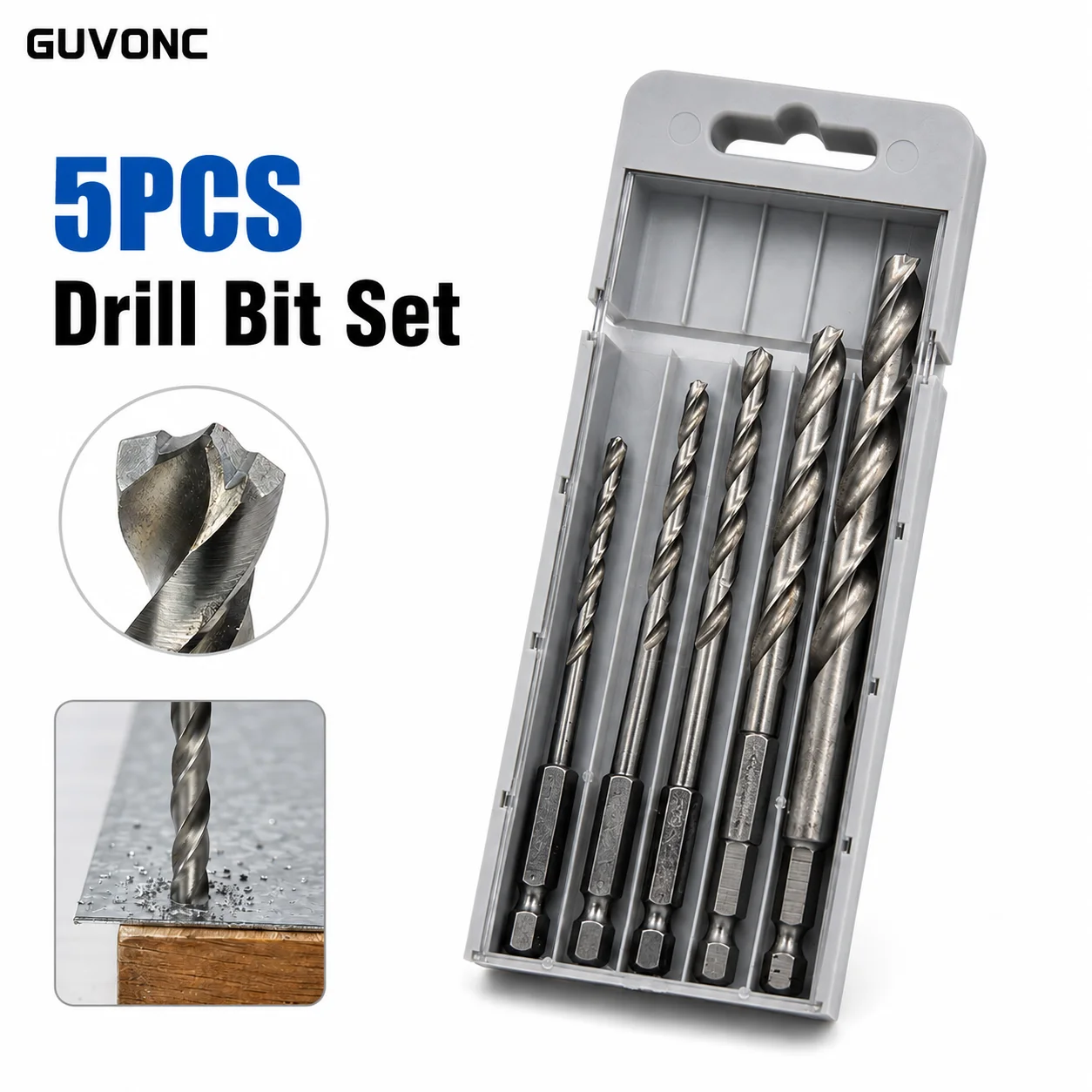 HSS Drill Bits 5PCS 1/4 Inch Hex Shank 4/5/6/8/10mm, Multipurpose Twist Drill Set for Metal Wood PVC Plastic Hole Drilling