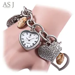 ASJ New Fashion Women Quartz Watch Heart Pendant Chain Band Bracelet