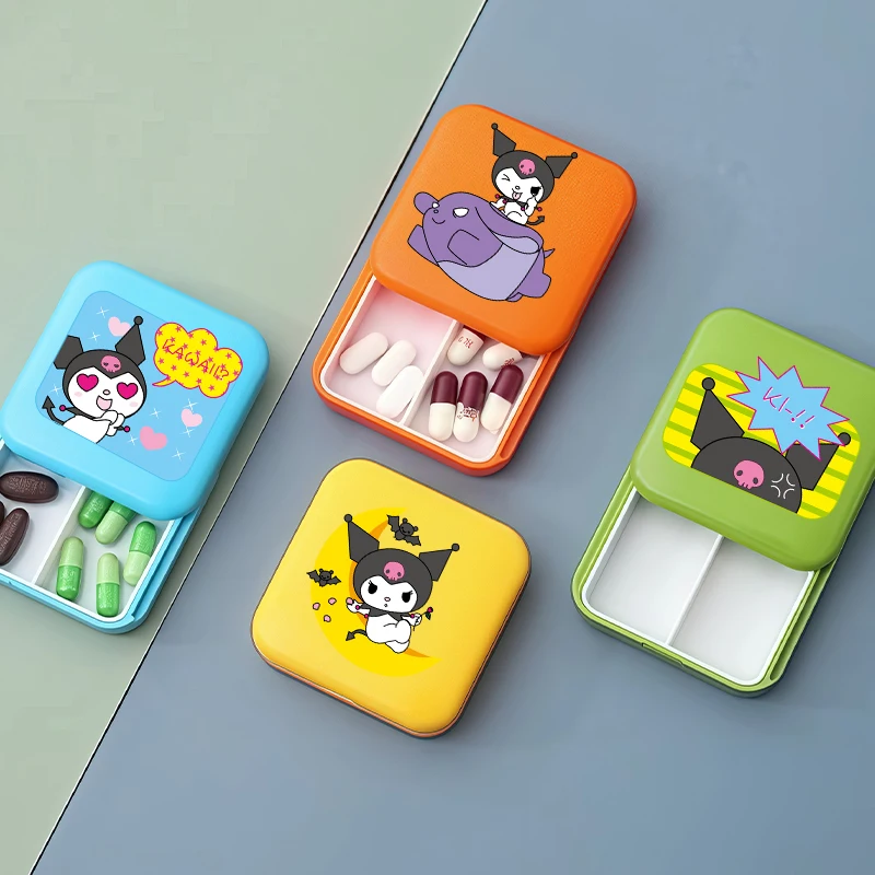 

Мини-органайзер для таблеток Kuromi Kawaii с двумя сетками, портативный органайзер для таблеток в стиле аниме, маленький контейнер для хранения таблеток