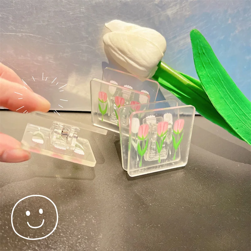 

7pcs Acrylic Paper Clips Folder File Clip Multi Function Portable Flower Pattern Sealing Long Tail Clip Room Decor Students
