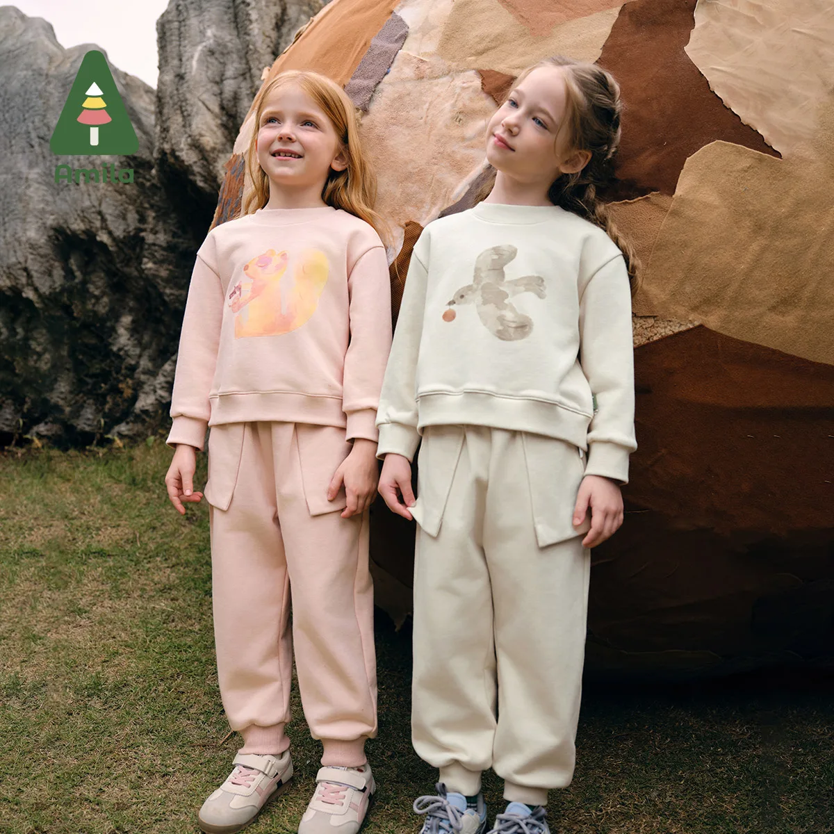 

Amila Childrens Pants Suit 2024 Autumn New Girls High-Quality Sweatshirt Pants Solid Color Skin-Friendly Comfortable Loose Suit