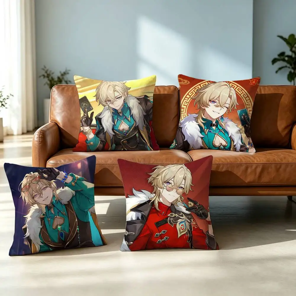 Aventurine-E Honkai Star Rail  Square Double-Sided printed Pillow Case Bedroom Bedside Pillow Sofa Cushion Cover Gift