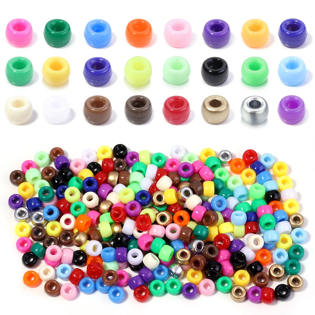 200pcs 6x9mm Acrylic Large Hole Pony Beads Loose Spacer Beads for DIY Crafts Ornament Decoration Handmade Accessories