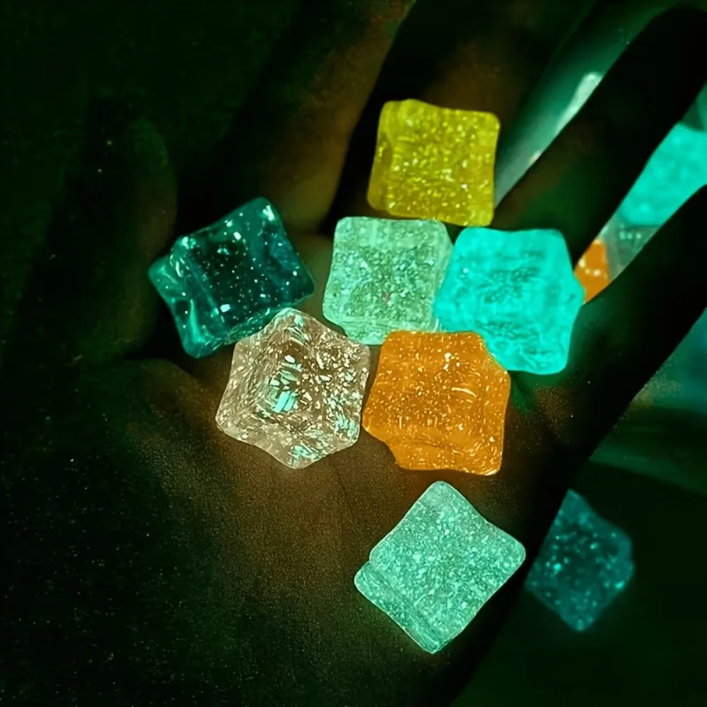 11PC Random Color 18mm Ice Cubes Glow-in-the-Dark Multicolor Luminous Resin Stones for Fish Tanks Flower Pot Filler Home Decor