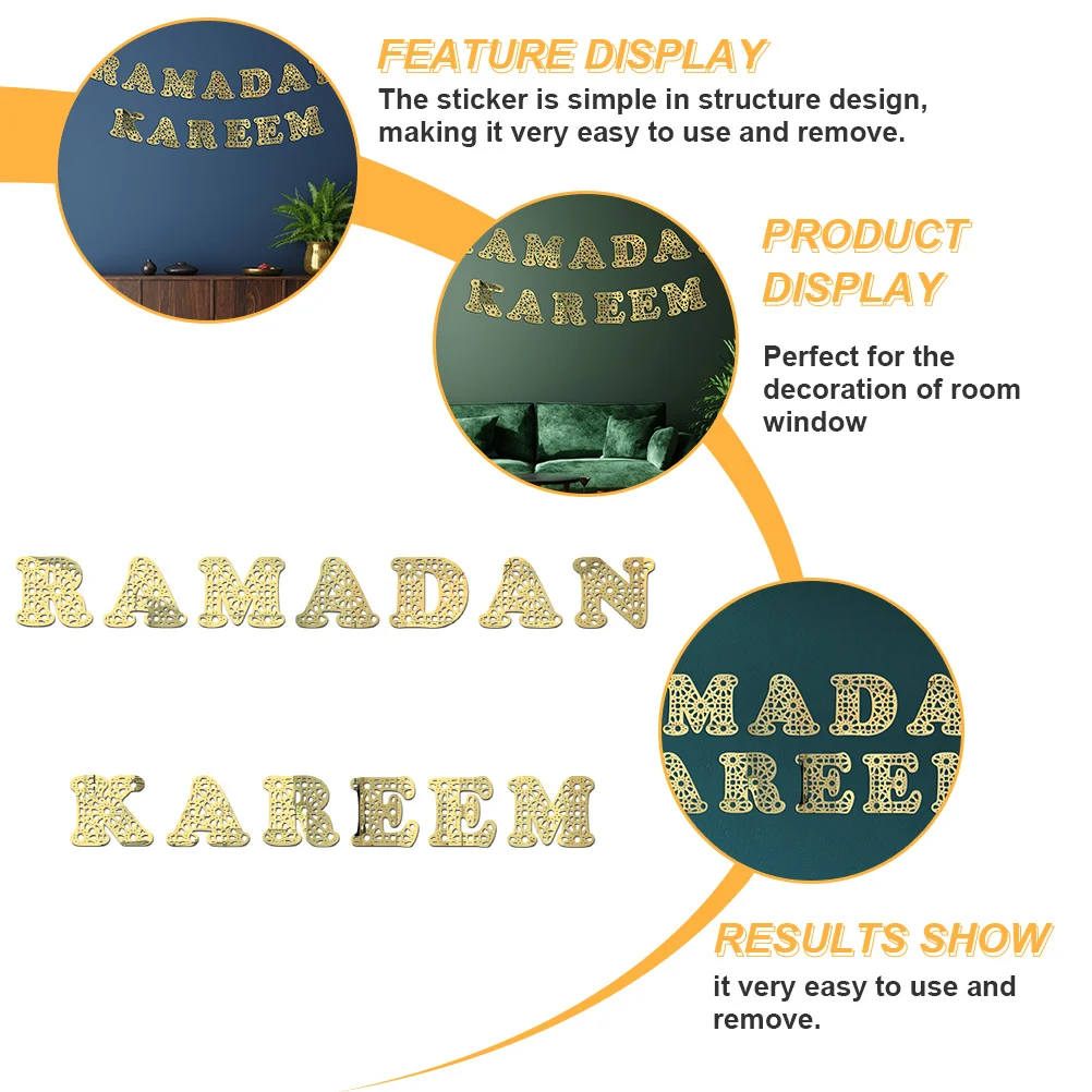 

1Set Mirror Wall Sticker Ramadan Acrylic Wall Decal Eid Festival Self-Adhesive Indoor Decor Muslim Ramadan Scene