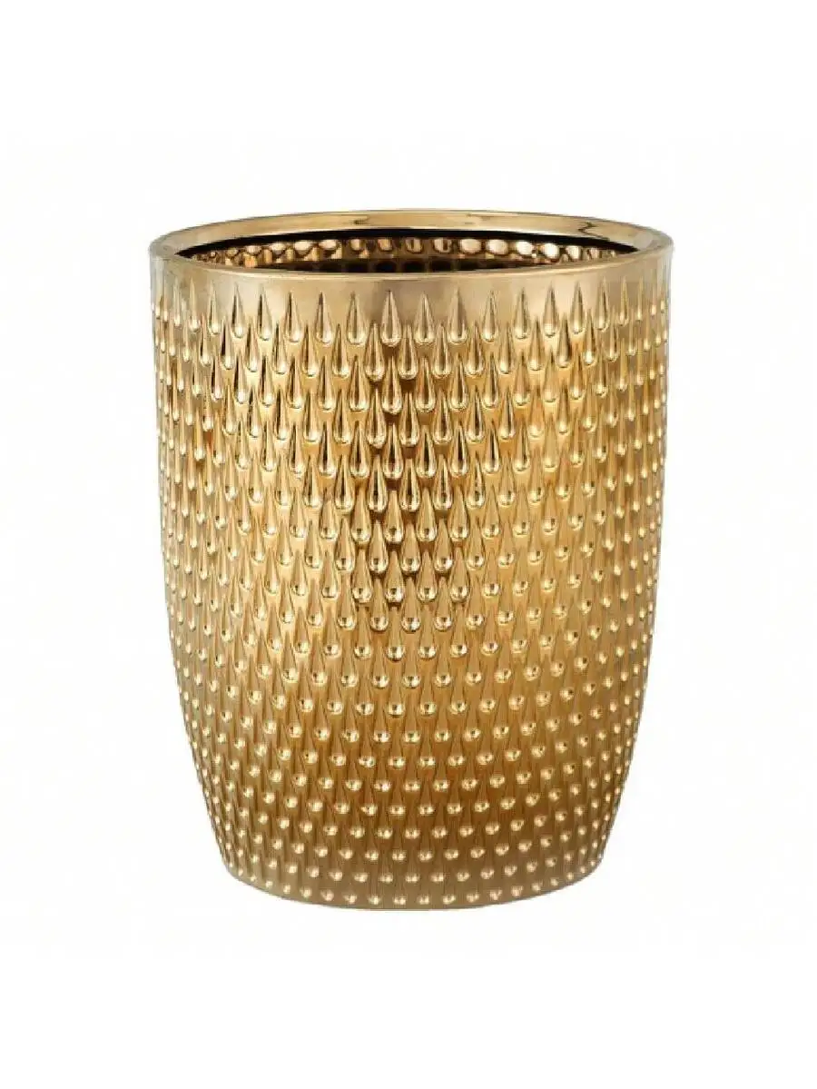 

Modern Golden Ceramic Small Trash Can For Bathroom Kitchen Home Office Round Wastebasket