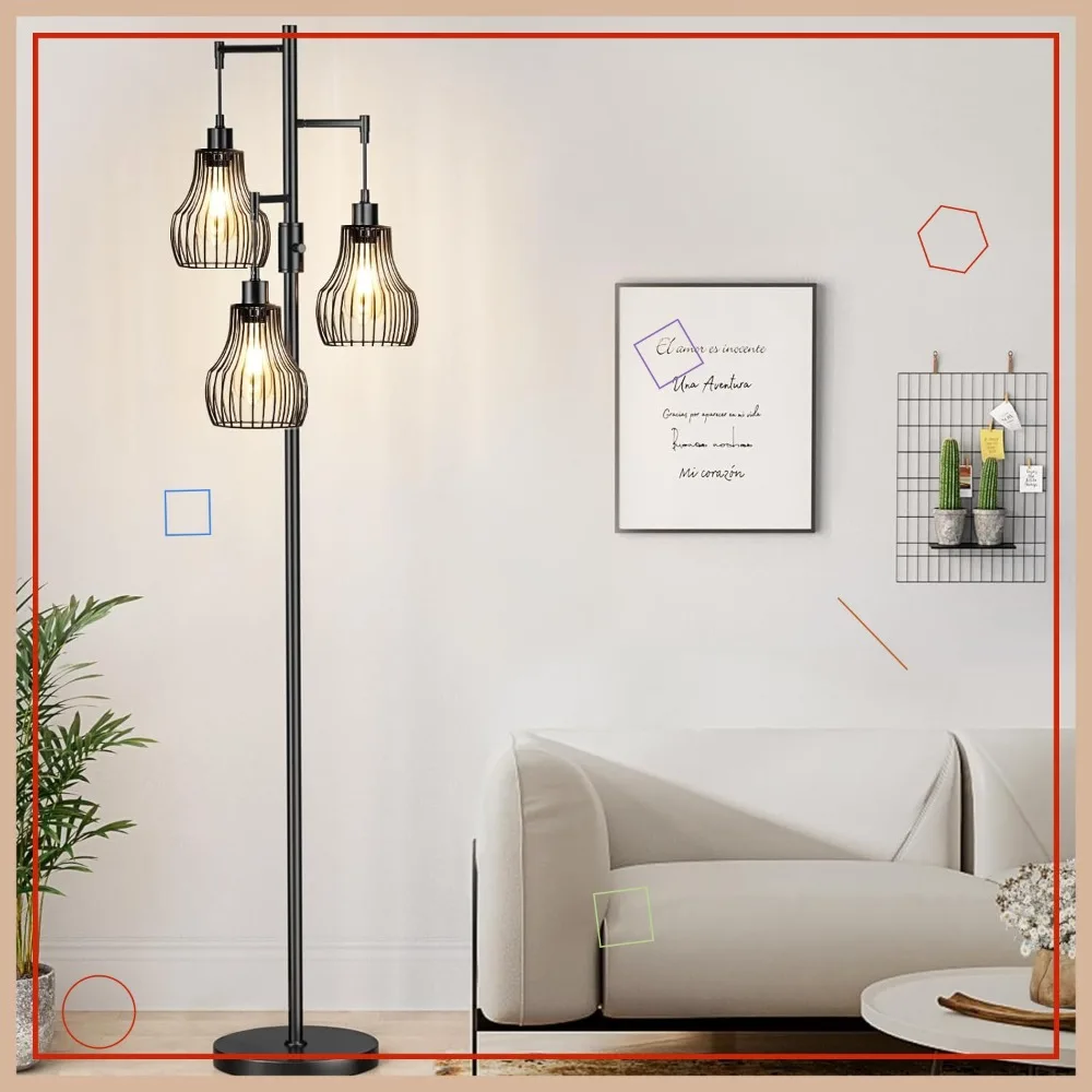 

Напольный светильник с регулируемой яркостью и 3 светодиодными лампами Эдисона, в индустриальном стиле фермерского дома, для гостиной, спальни, офиса - черный