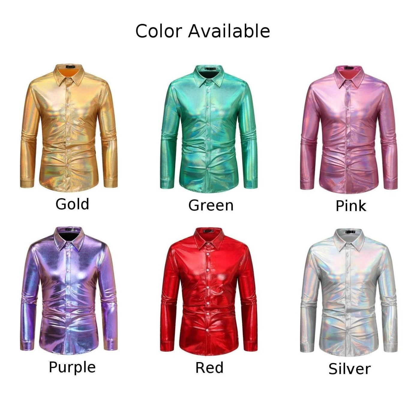 Fashion Hot Men Shirt Top Attractive Autumn Button Down Disco Gold/Silver/Pink Lapel Nightclub Party Sexy Shiny