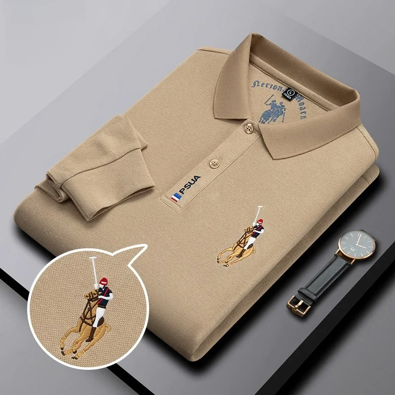 2025 Autumn and Winter Collar Men's Long Sleeved T-shirt Casual Fashion High-end Embroidery Men's Business Polo Shirt - Image 3