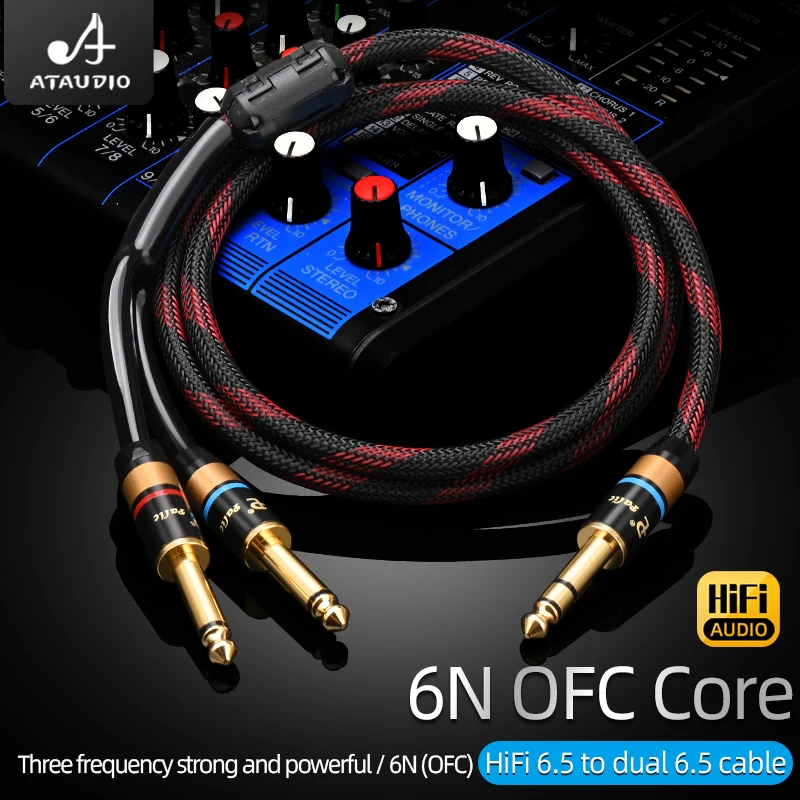 HiFi 6.5mm to Dual 6.35mm 6N OFC Male to Male Y-Splitter 6.5 TRS To 6.35 TS Audio Cable for Mixer Speaker Amplifier