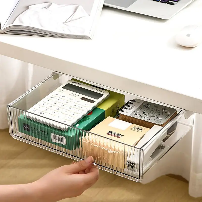 Office Desk underneath Drawer Invisible Stationery Storage Box Organizer for Workstation Bookshelf under Table Storage Rack