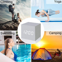 Multi-functional Digital Alarm Clock Wooden LED Temperature Electronic Voice Control Table Clocks Control Snooze Function