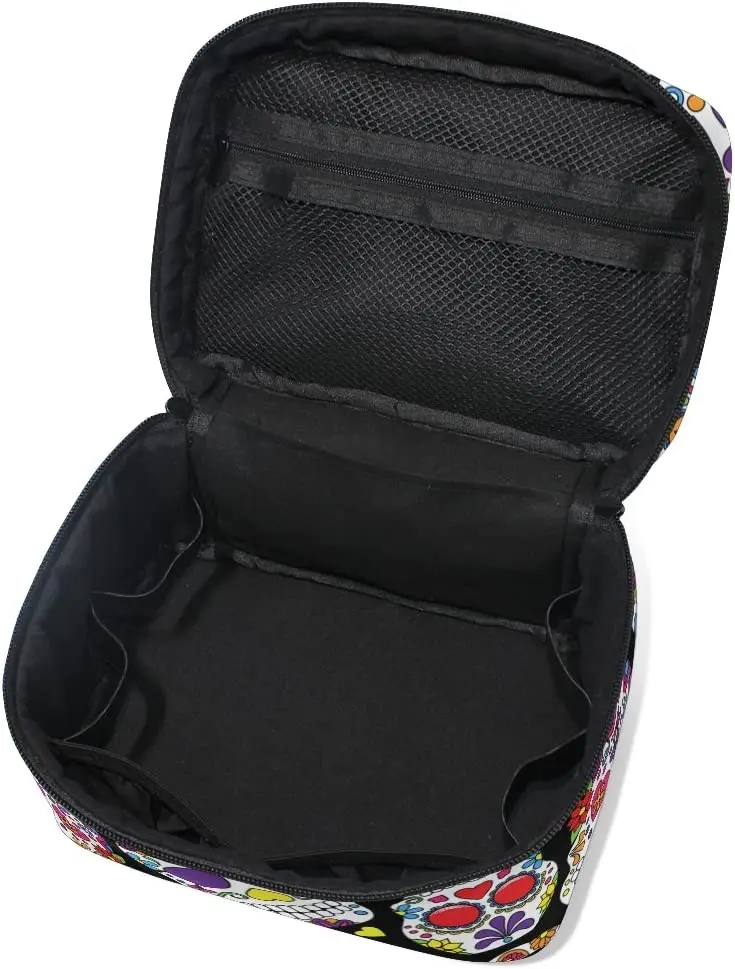 Day of The Dead Sugar Skull Cosmetic Bag Travel Makeup Train Cases Storage Organizer