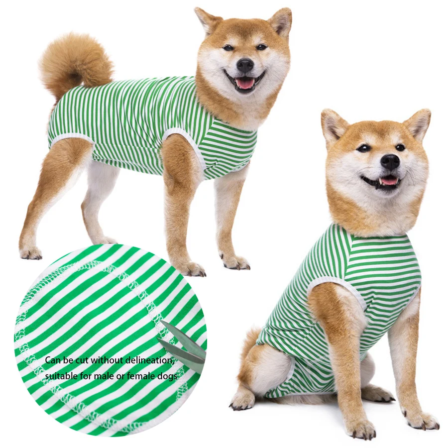 Dog Recovery Suit Stripe Post Operative Suit for Medium Large Dogs, Pet After Surgery Abdominal Wounds Anti-Licking Bodysuit Pjs