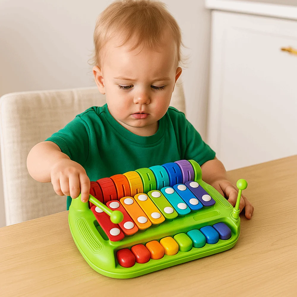 Plastikowe pianinko z 8 dźwiękami, zabawka edukacyjna dla najmłodszych, instrument perkusyjny 2 w 1 z pałeczkami do uderzania.