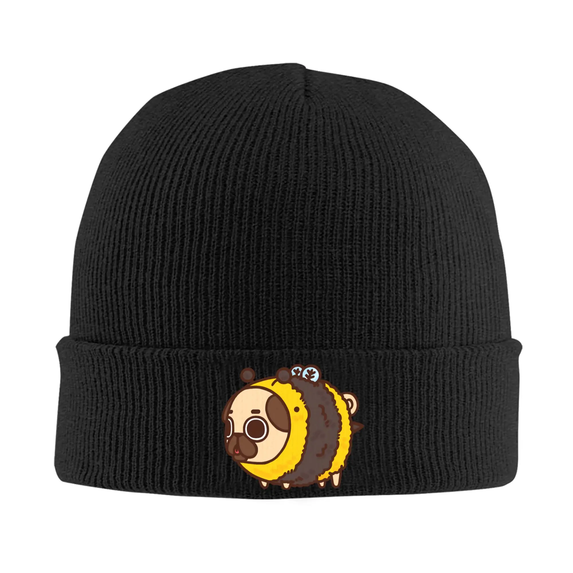 Bee Puglie Pug Hat Autumn Winter Beanie Ski  Cap Female Male Acrylic Bonnet