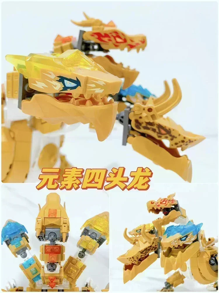 Décennie s de construction Golden Ultra Dragon pour enfants, Teadditions, Osaurus, Dragon à quatre têtes, Jouets en briques, Cadeaux, Nouvelle saison, 17, 71774