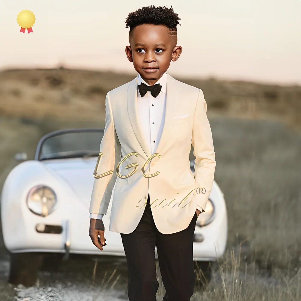 Boy's single-button suit, green fruit collar dress trousers 2-piece suit-boys wedding party birthday event custom formal dress