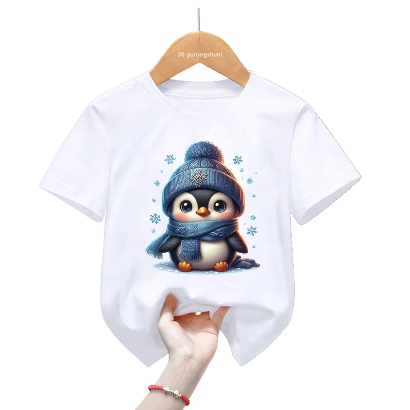 Kawaii Penguins Love Balloons Printed T Shirt Girls/Boys Funny Kids Clothes Harajuku Tshirt Summer Fashion T-Shirt