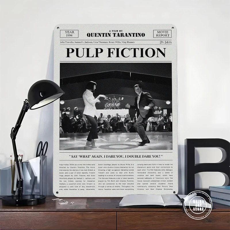 Pulp Fiction Movie Metal Poster Customized Wall Art Retro Vintage Metal Signs for Man Cave Decoration Living Room Decor Men Home