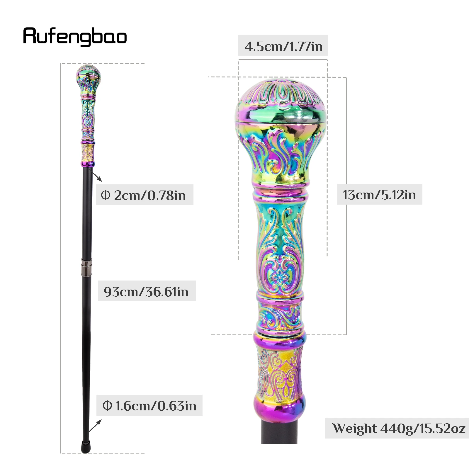 Colorful Luxury Round Handle Everyday Decorative Stick Cane for Halloween for Cosplay and Parties 90cm