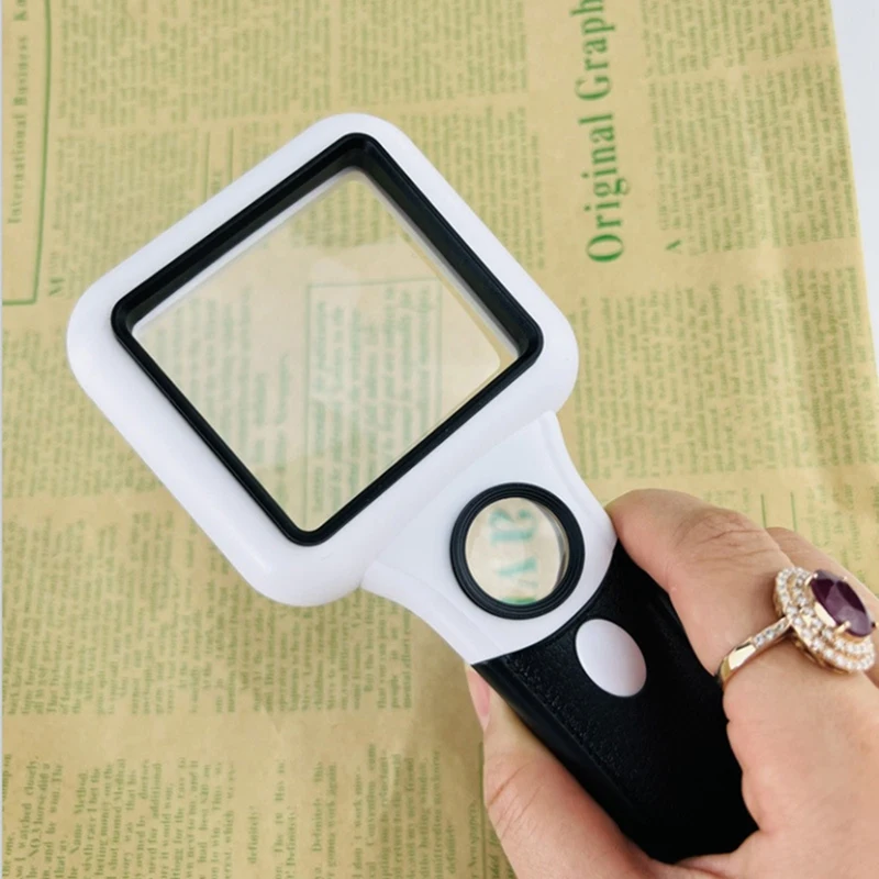 Handheld 5X 45X Lighted Magnifier With 3 LED+UV Lamp Reading Magnifying Glass Jewelry Banknote Inspection Magnifier