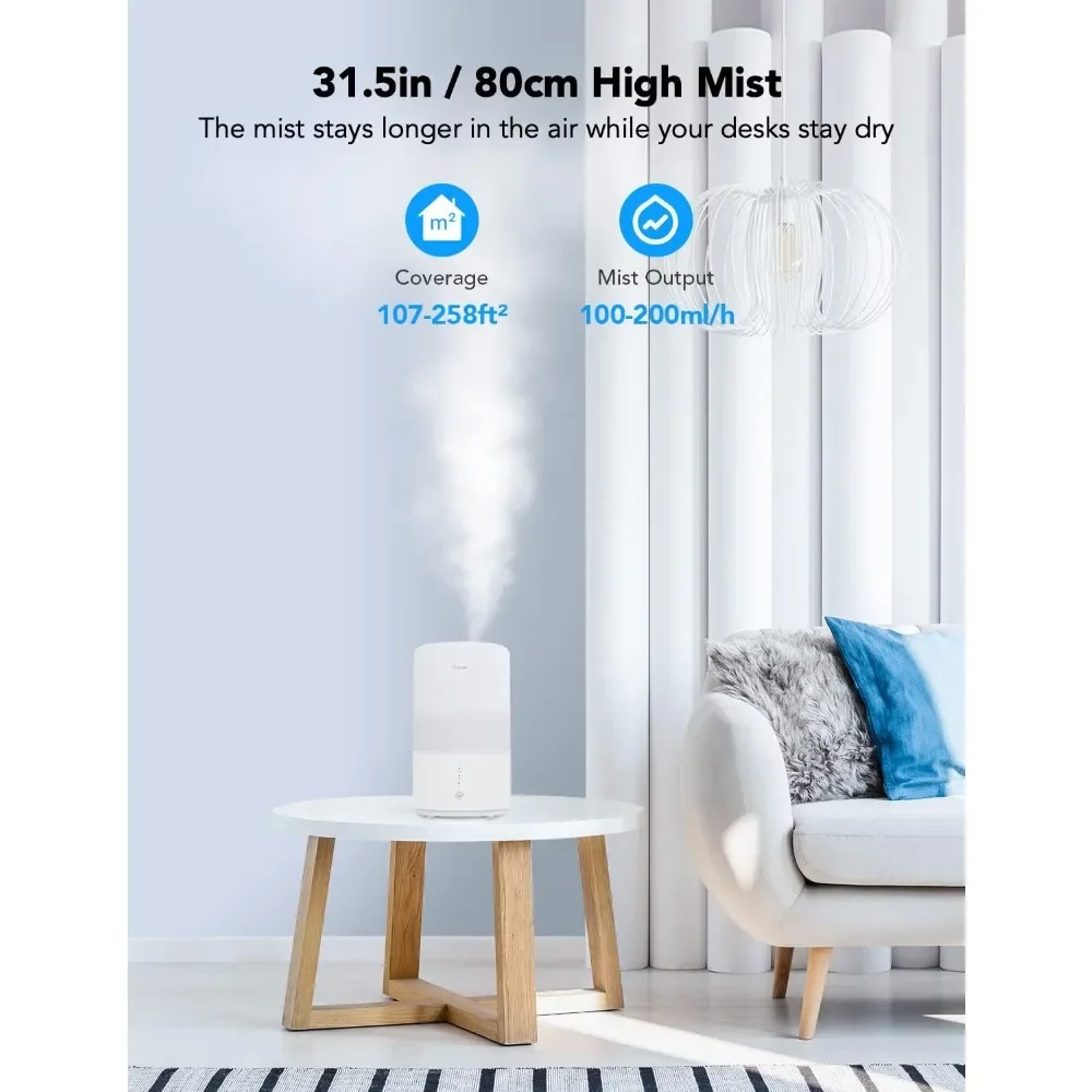 Smart Humidifiers for Bedroom, Top Fill 3L Cool Mist Humidifier, Auto Mode, 360°Nozzle with Adjustable Mist Air Humidifier