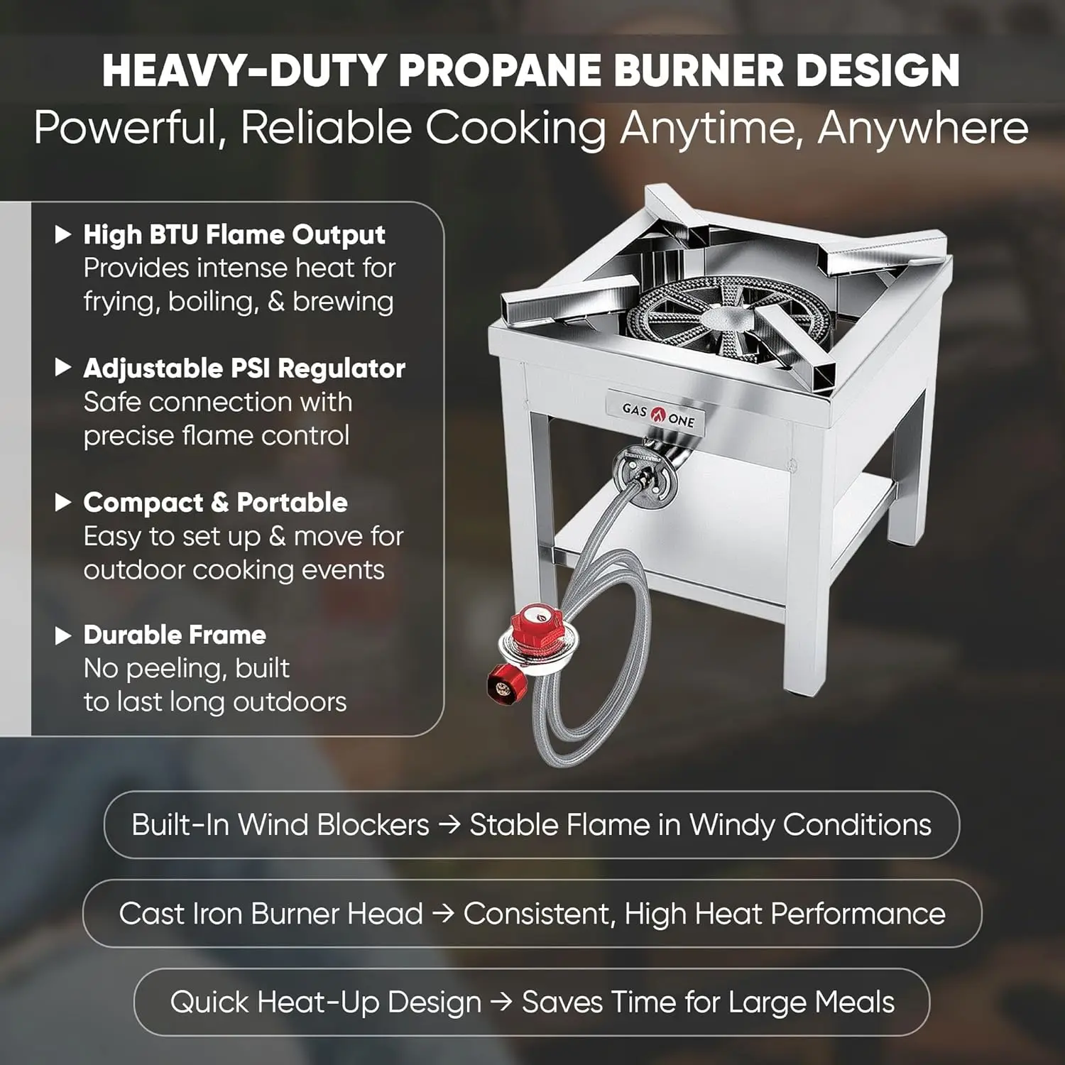 Stainless Steel Propane Burner with Adjustable Regulator for Outdoor Cooking and Turkey Frying