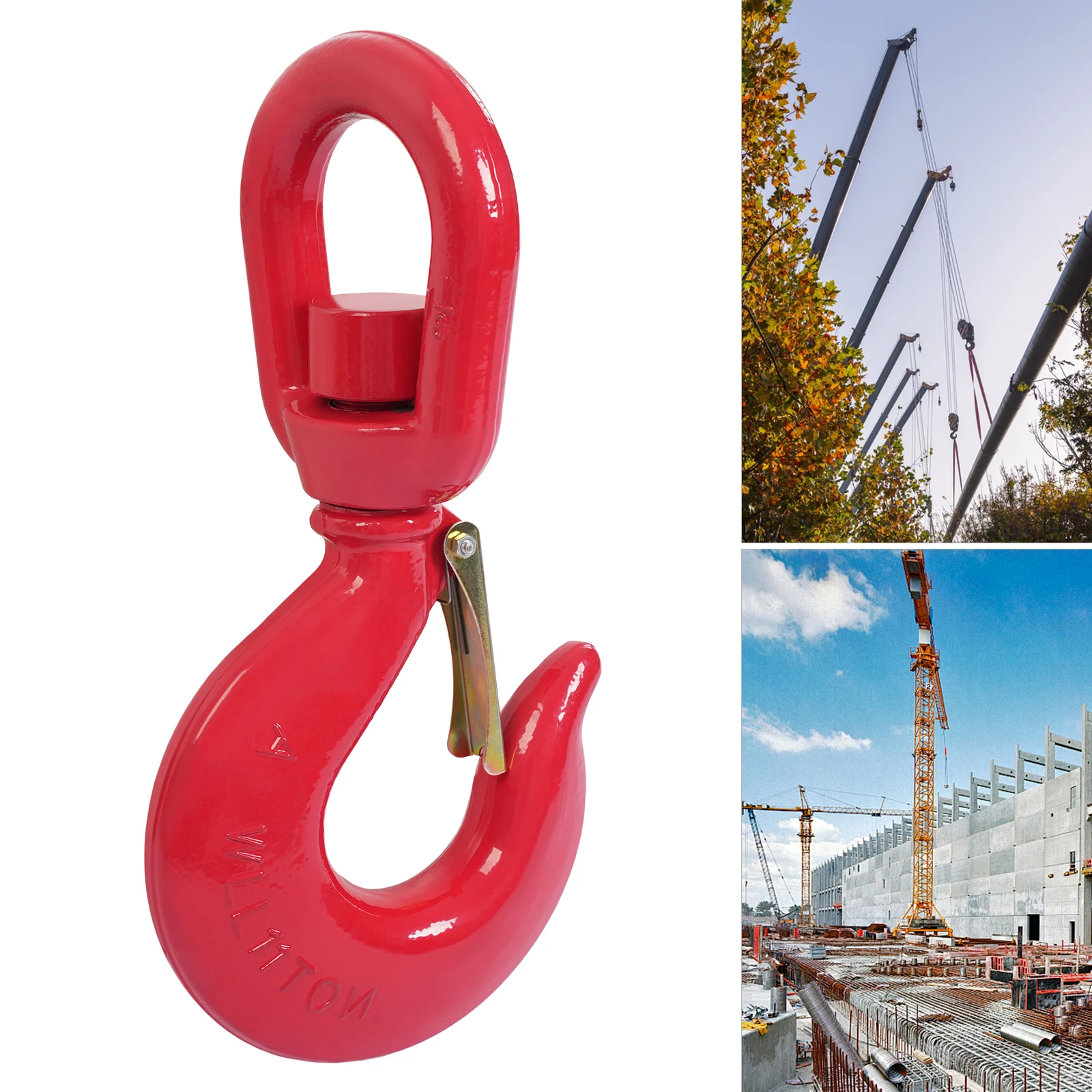 11T Locking Swivel Hook Lifting Hook with Safety Latch 360° Rotating Safety Latch 24250LB Capacity for Heavy Lifting