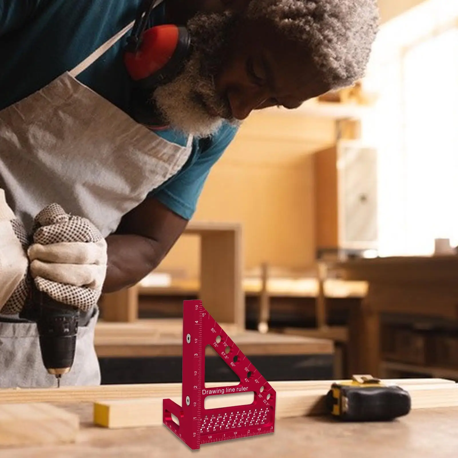 Carpinteiro quadrado precisão carpintaria enquadramento ferramentas transferidor régua 22.5-90 graus liga de alumínio linha desenho ferramenta