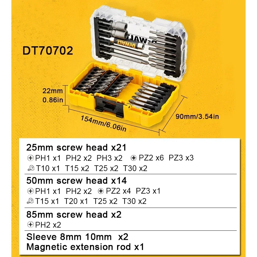 DEWALT  DT70702 40PCS Original Screwdriver Bit Set Torx/PH/PZ with Magnetic Extension Bit Holder and Socket