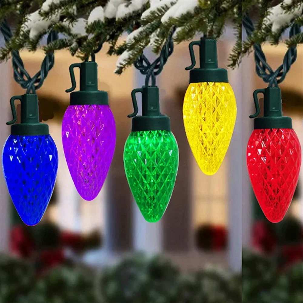 Guirnalda de luces LED Multicolor para árbol de Navidad, iluminación impermeable para jardín, Patio, vacaciones, 10M, 50 LED, C9