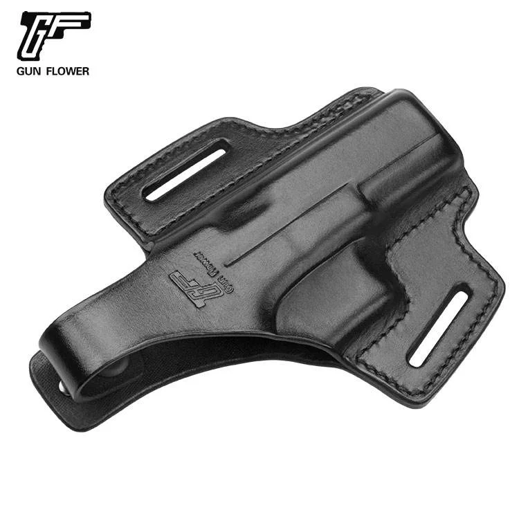 Only For Glock 17/22/31 ,Gun&Flower 2 Slot Thumb release Full Grain Leather Open Muzzle Gun Pouch,Right Hand